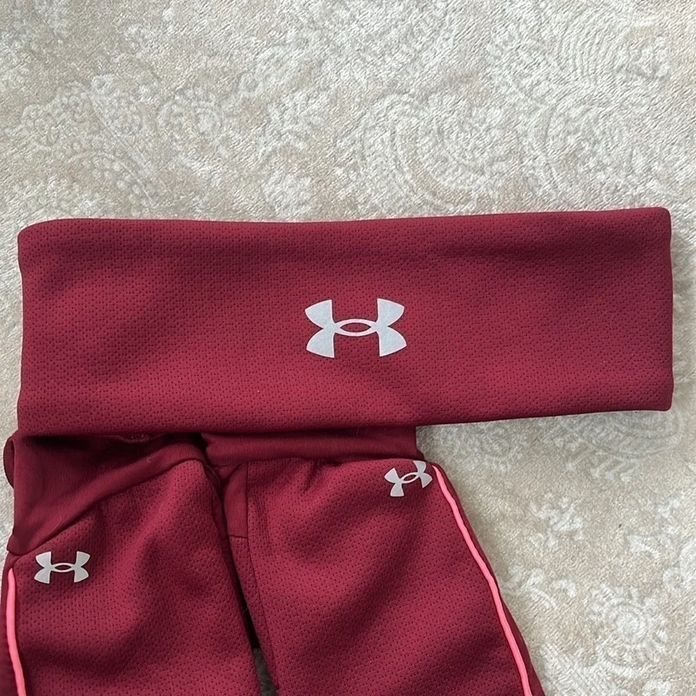 Brand New Under Armour Maroon Fleece Headband Earband & Mittens Set Running